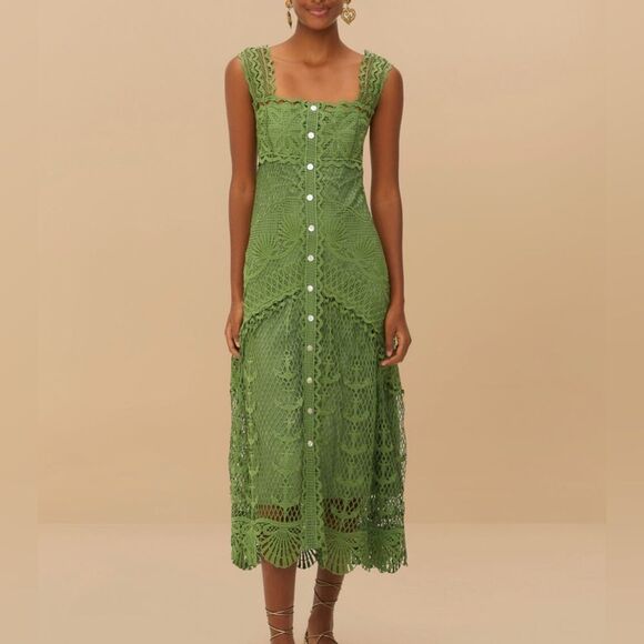 Farm Rio Green Nautical Guipure Maxi Dress Size Medium New with tags - Picture 1 of 6
